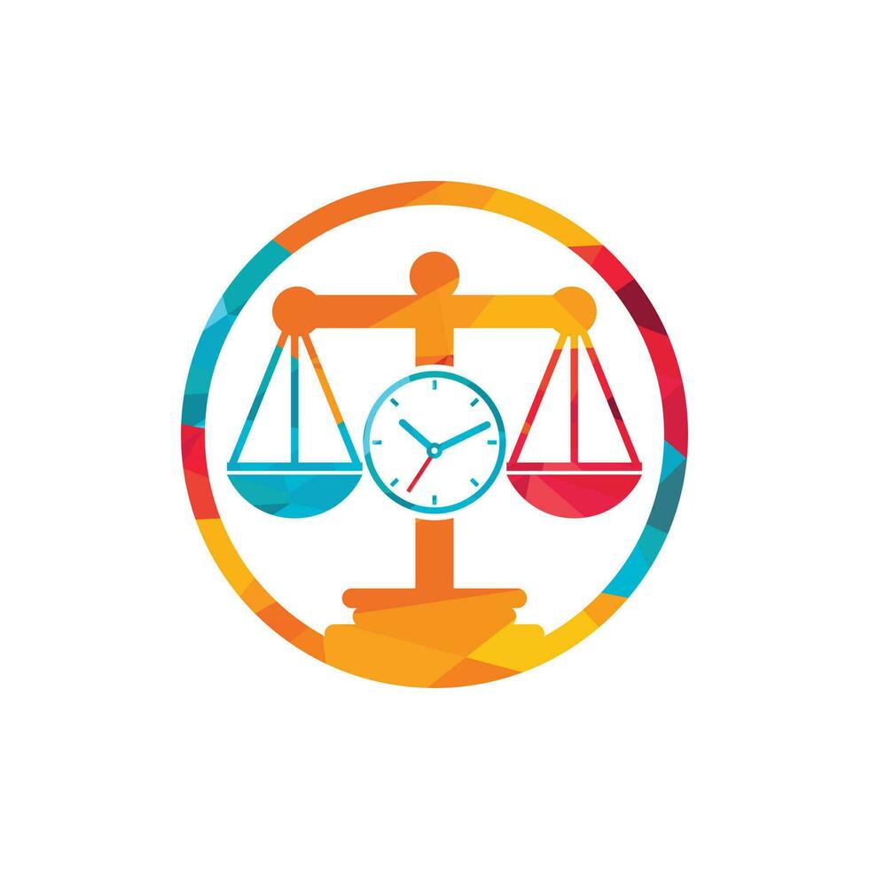 Law time vector logo design. Scale with clock icon vector logo design.