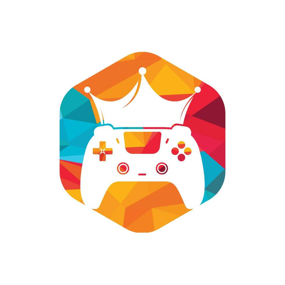 diseño del logotipo vectorial del rey del juego. gamepad con diseño de icono de vector de corona.