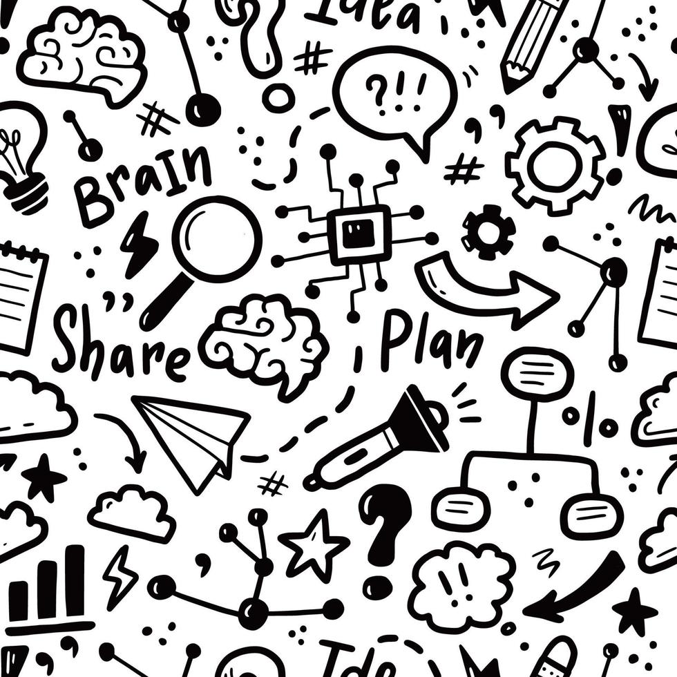 Hand drawn seamless pattern of brainstorm vector