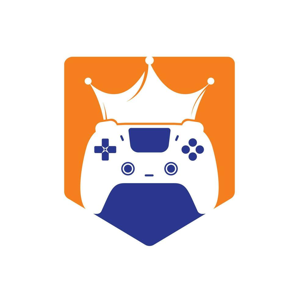 diseño del logotipo vectorial del rey del juego. gamepad con diseño de icono de vector de corona.