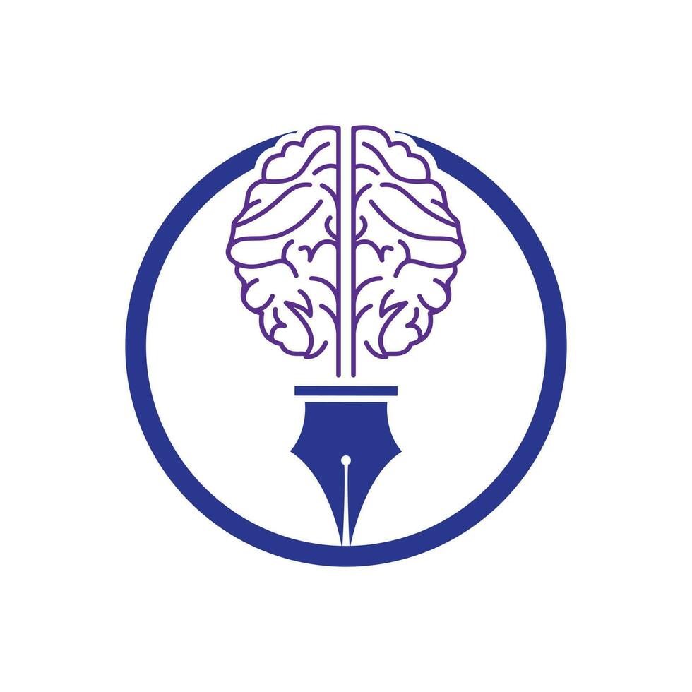 Brain pen vector logo design template.