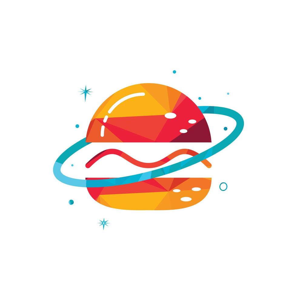 diseño del logotipo del vector del planeta hamburguesa. concepto de logotipo de cafetería y restaurante de comida.