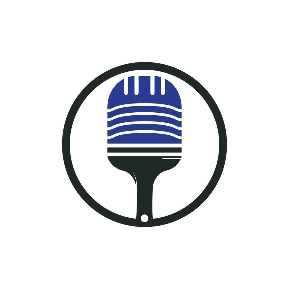 Paint podcast vector logo design template. Paint brush with podcast microphone icon design.