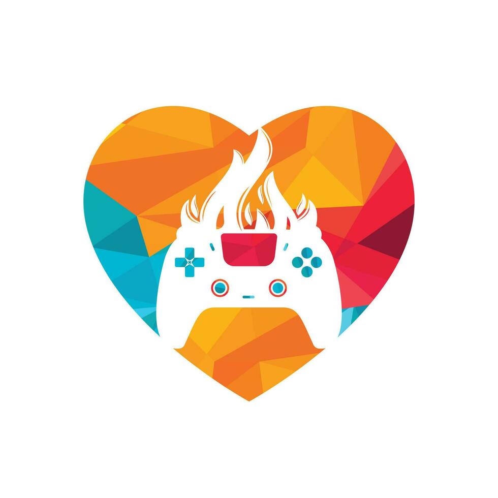 Furious gamer vector logo design. Keypad controller and fire flame vector icon design.