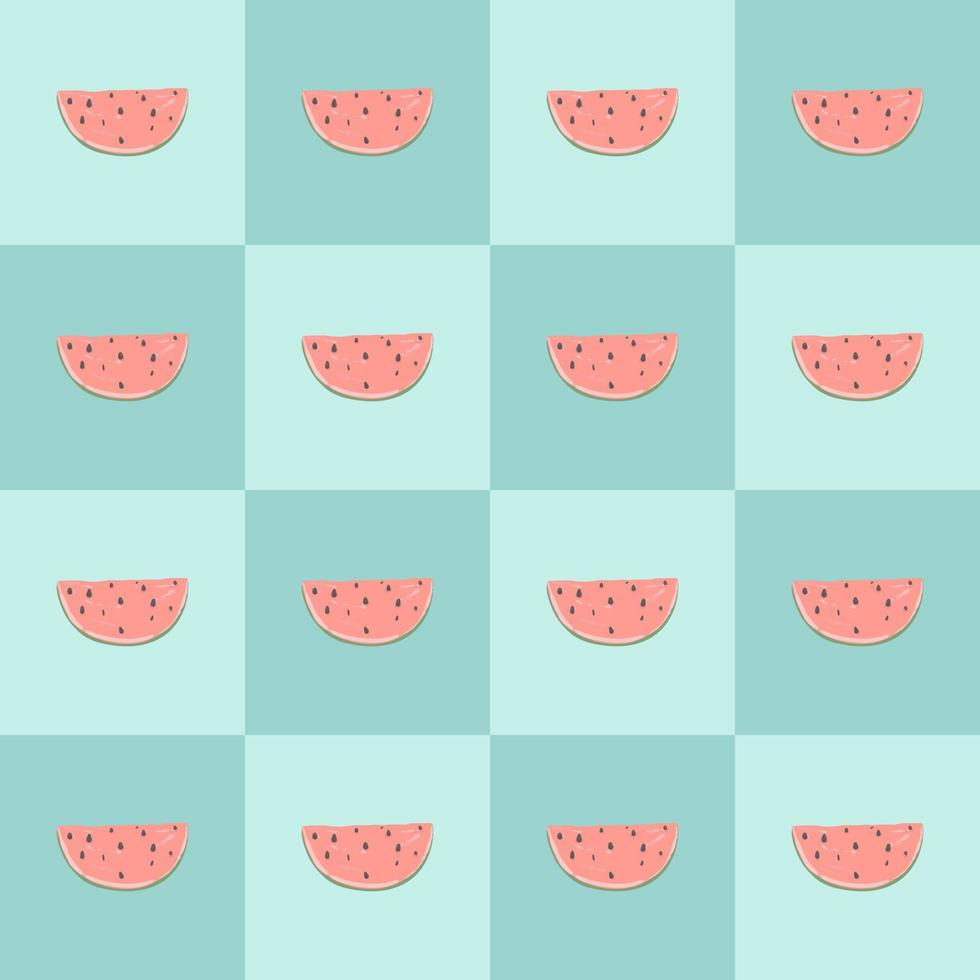Cheerful watermelon pattern on a checkered background. Pattern for textiles, fabrics, wallpapers, napkins, wrapping paper, clothes. vector