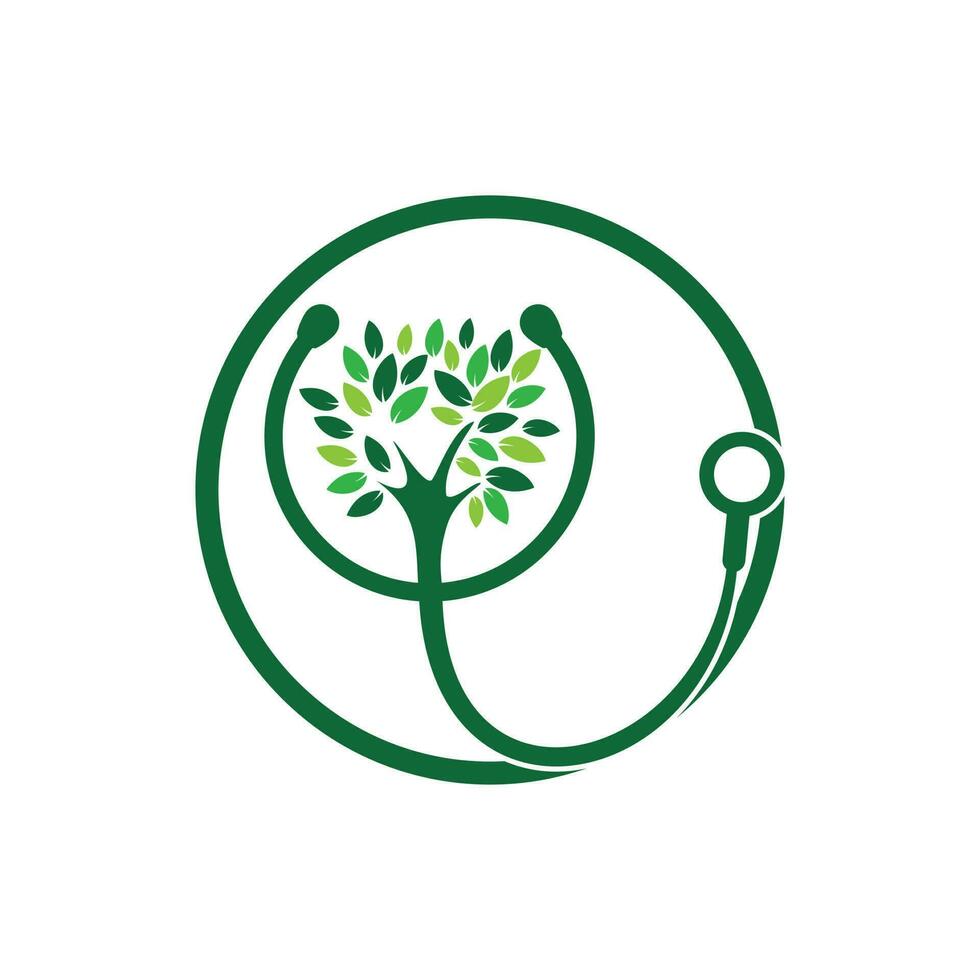 diseño de logotipo de vector de estetoscopio de salud. estetoscopio con diseño de vector de icono de árbol.