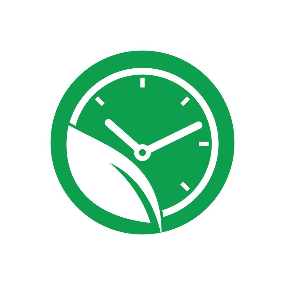 diseño de logotipo de vector de tiempo de naturaleza. combinación de logo de hoja y reloj vectorial.