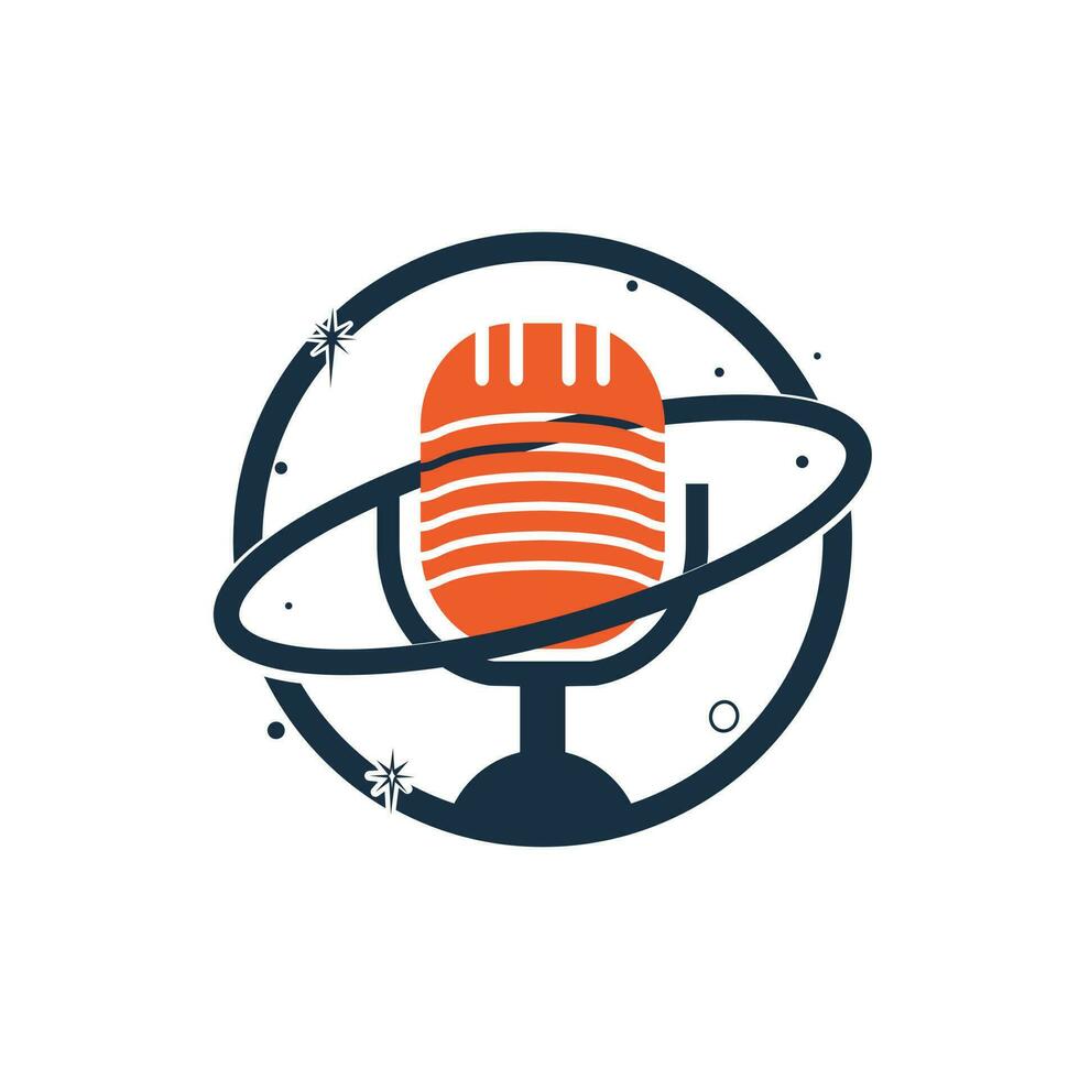 diseño del logotipo vectorial del planeta podcast. diseño de logotipo de podcast de espacio creativo. vector