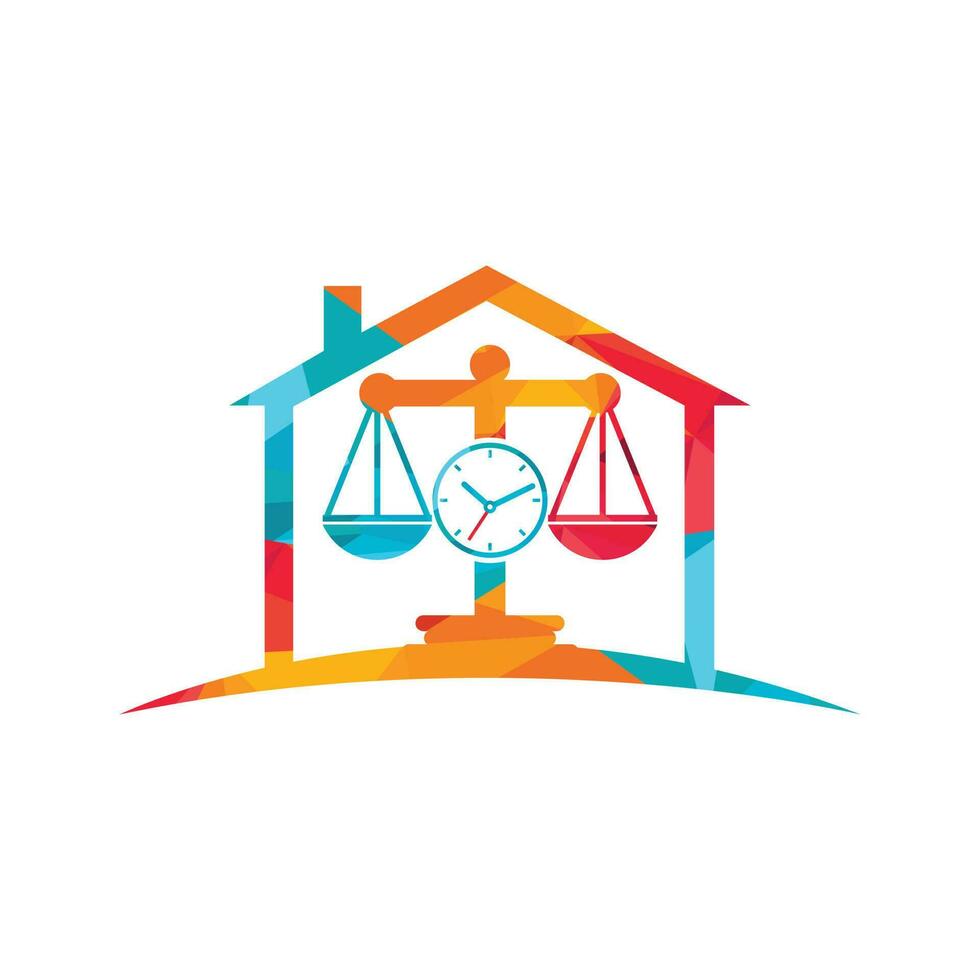 Law time vector logo design. Scale with clock icon vector logo design.