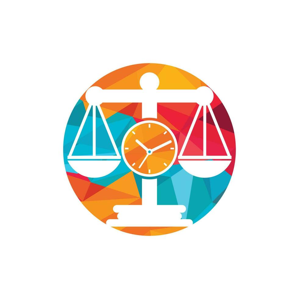 Law time vector logo design. Scale with clock icon vector logo design.