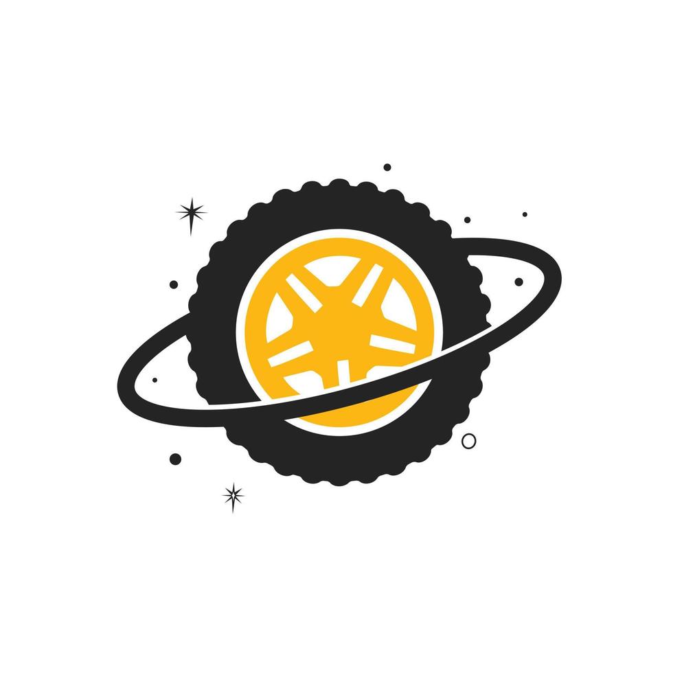 Tire world vector logo template. Vector wheel and planet logo combination.