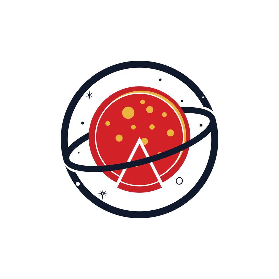 Planet pizza vector logo design template. Space pizza logo concept.