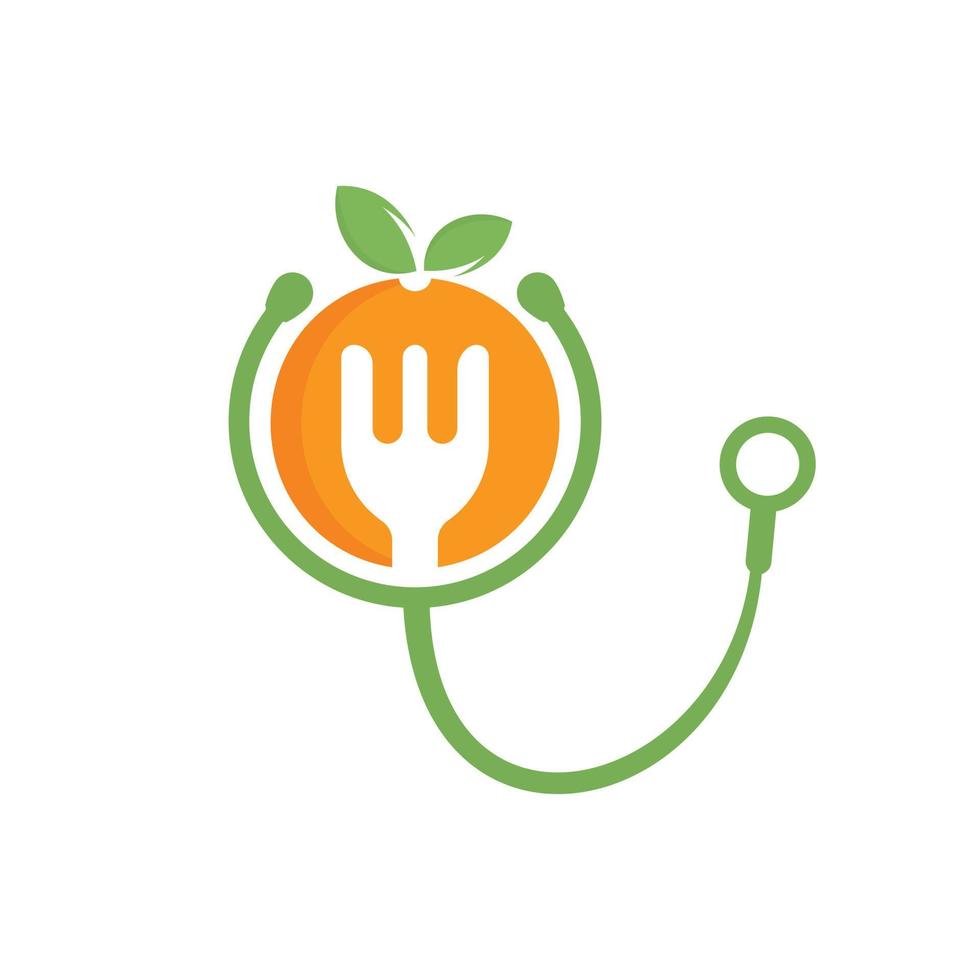 plantilla de diseño de logotipo de vector de alimentos médicos. estetoscopio y concepto de logotipo de dieta de alimentos saludables.