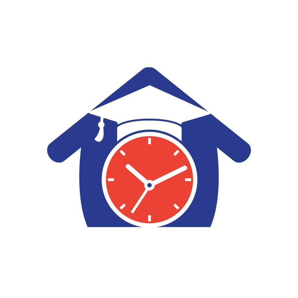 diseño del logotipo del vector de tiempo de estudio. sombrero de graduación con diseño de icono de reloj.