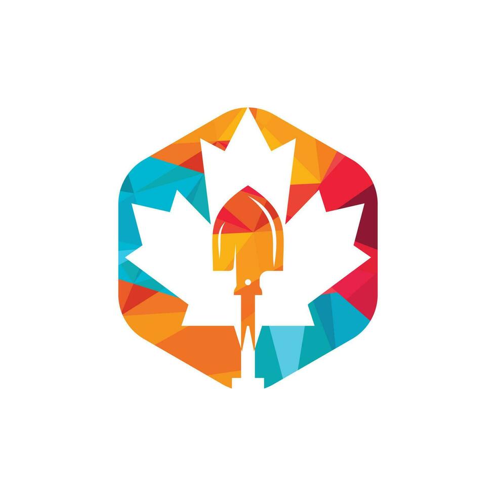 Plantilla de diseño del logotipo del vector laboral de Canadá. pala con diseño de logotipo de vector de icono de hoja de arce.