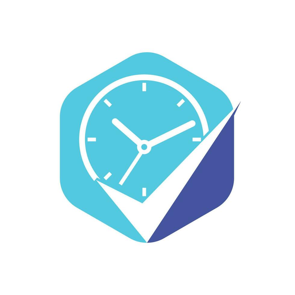 Time management vector logo template. Check mark with clock icon vector design.