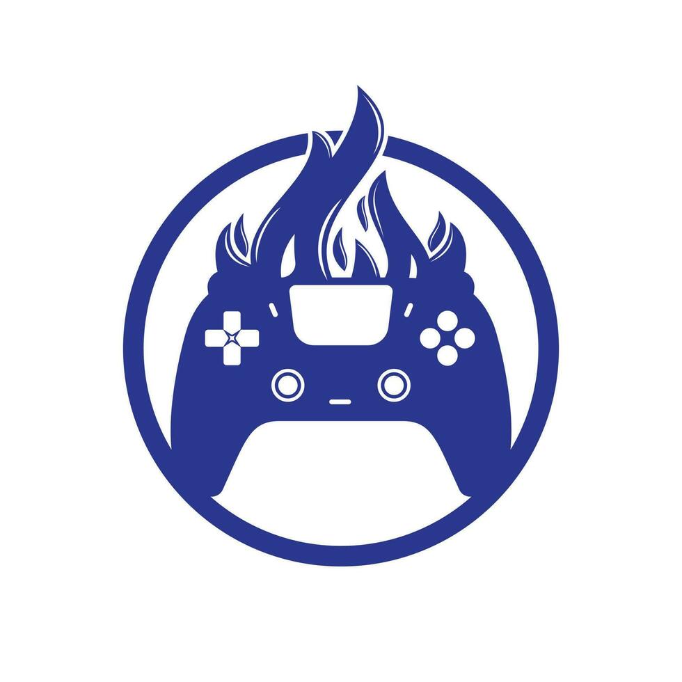 Furious gamer vector logo design. Keypad controller and fire flame vector icon design.