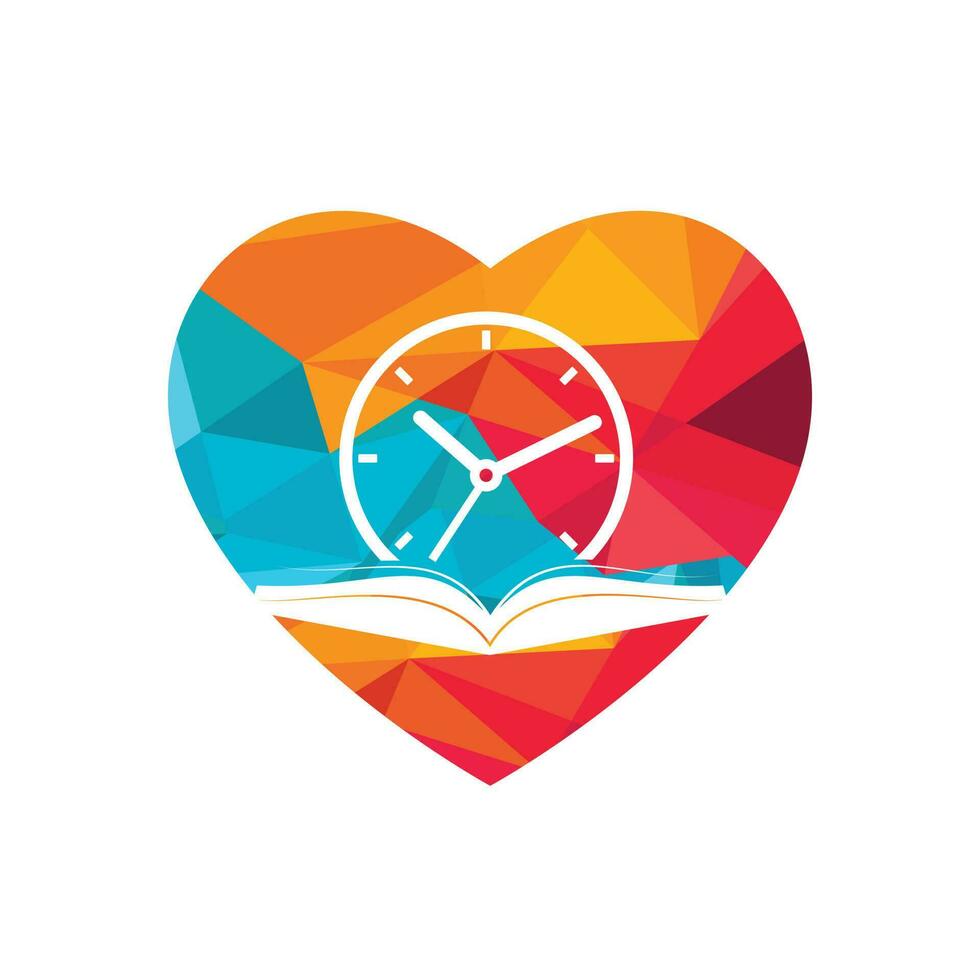 diseño del logotipo del vector de tiempo de estudio. libro con diseño de icono de reloj.