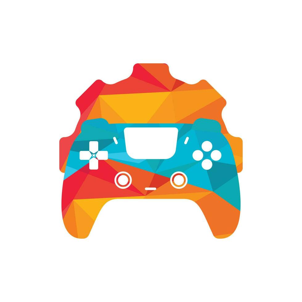 plantilla de diseño de logotipo vectorial de reparación de videojuegos. gamepad con diseño de vector de icono de engranaje.