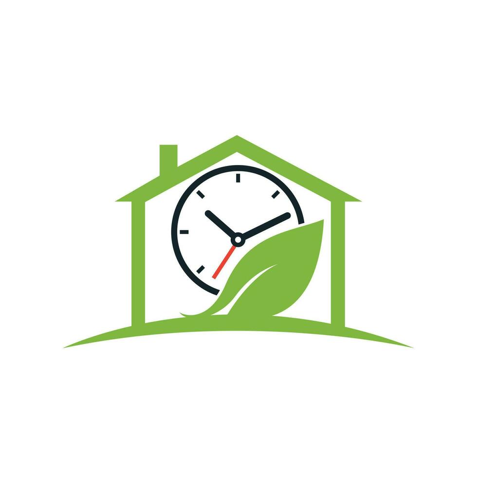 Nature time vector logo design. Vector clock and leaf logo combination.