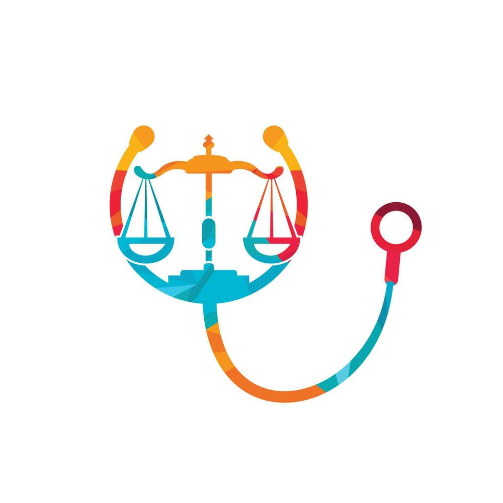 Medical law vector logo design template. Stethoscope with law scale icon vector design.