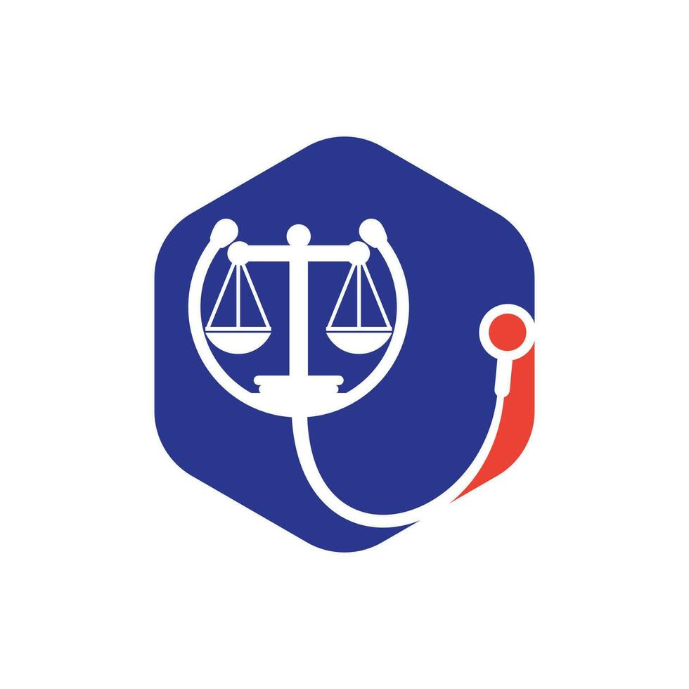 Medical law vector logo design template. Stethoscope with law scale icon vector design.