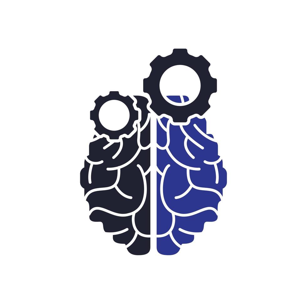 diseño del logo del engranaje y el cerebro. educación y símbolo o icono mecánico. plantilla única de diseño de logotipo científico e industrial. vector