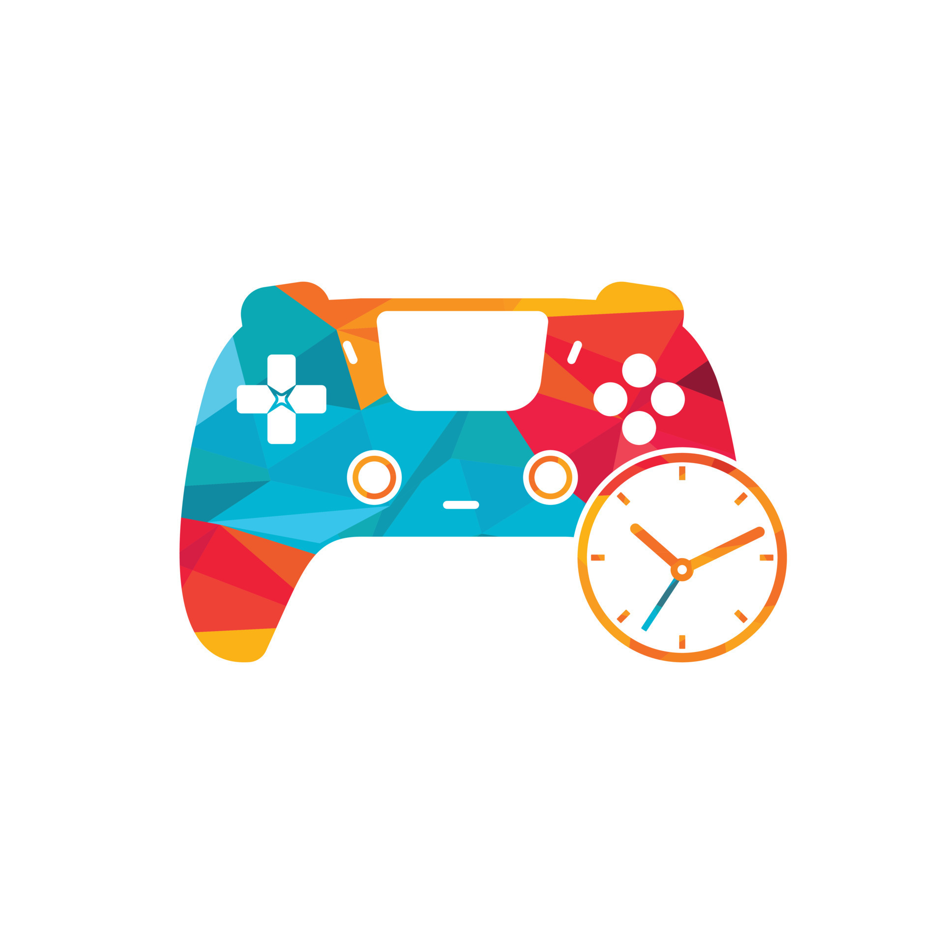 Gaming time vector logo design. Game console with clock icon vector