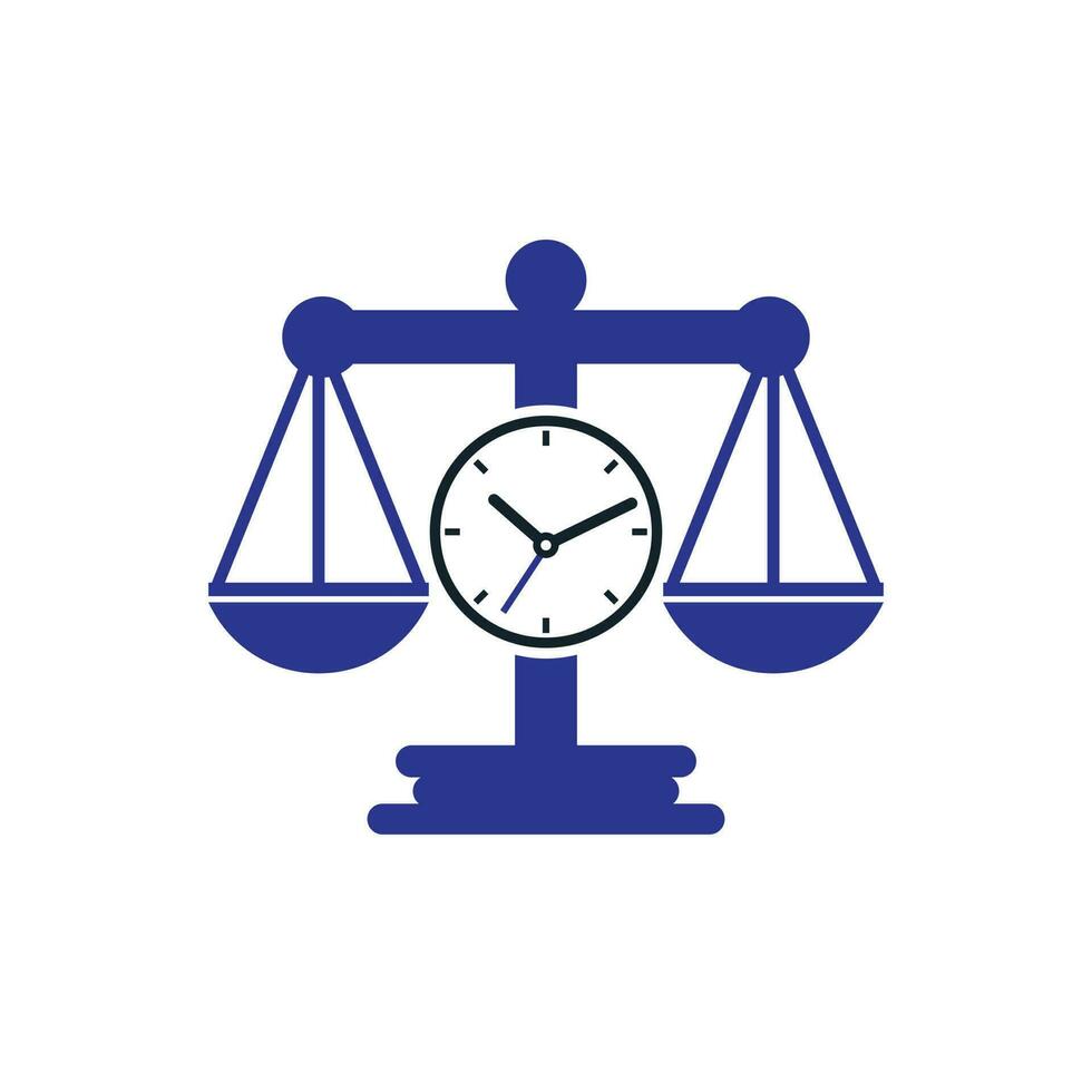 Law time vector logo design. Scale with clock icon vector logo design.