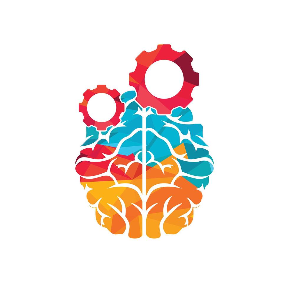 Brain and gear cog logo design. vector