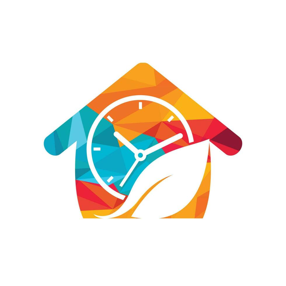 Nature time vector logo design. Vector clock and leaf logo combination.