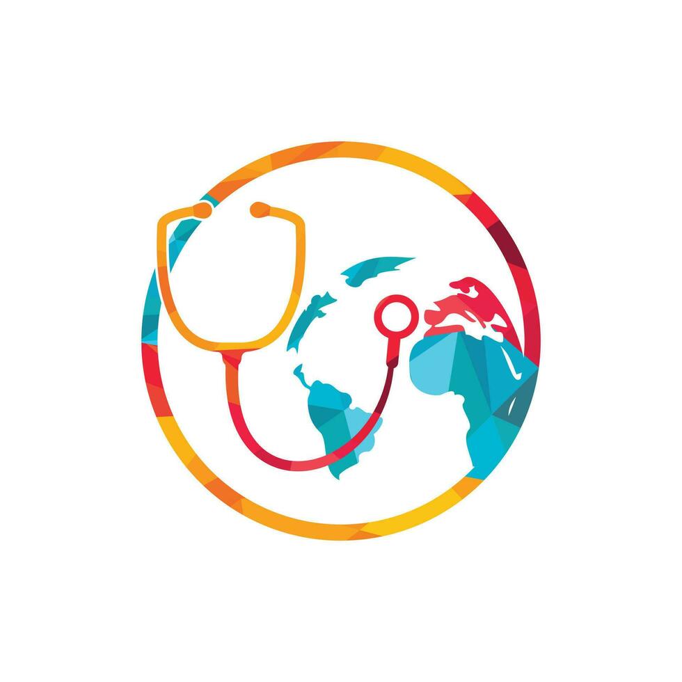 plantilla de logotipo de vector de cuidado mundial. signo de globo y plantilla de diseño de logotipo de vector médico estetoscopio.