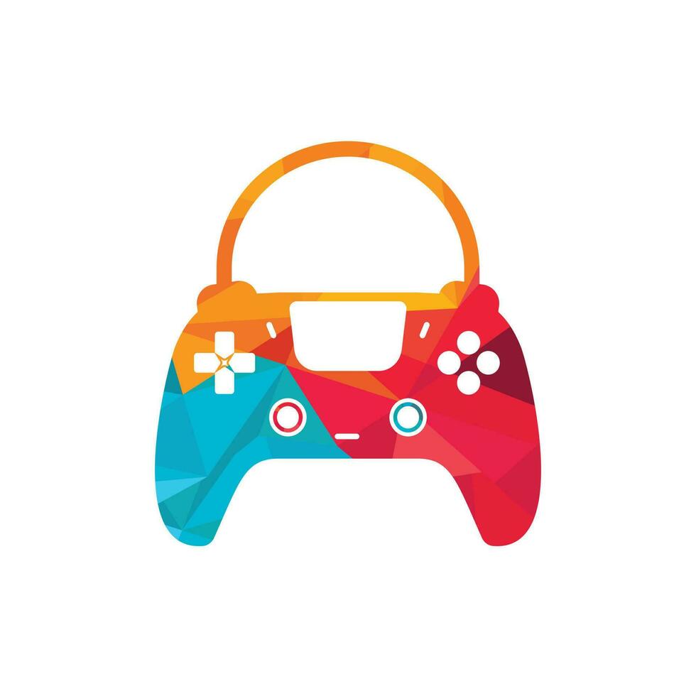 Game shop vector logo. design. Shopping bag combination joystick icon vector design.