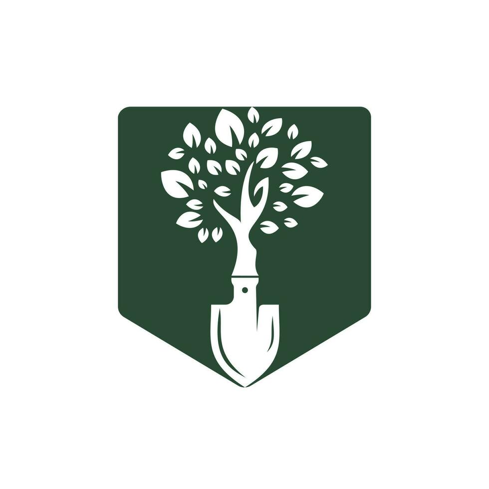 Shovel tree vector logo design. Green garden environment logo design template.