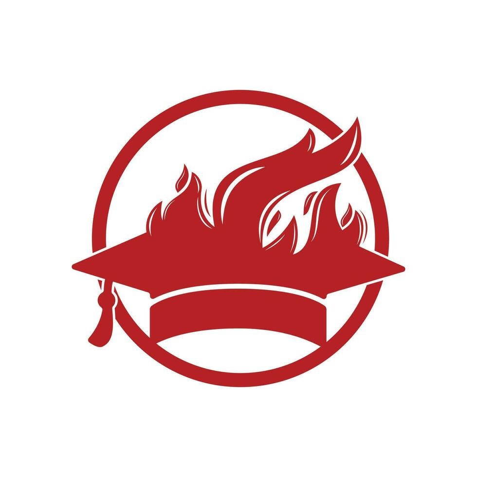 diseño de logotipo de vector de educación caliente. gorras de graduación con diseño de vector de icono de fuego.