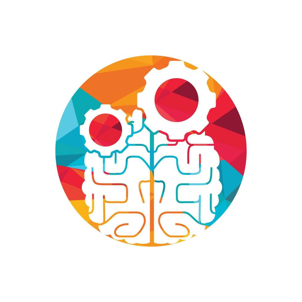 Brain and gear cog logo design. vector