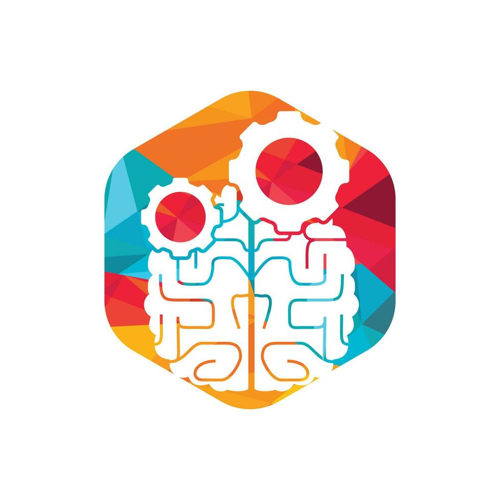 Brain and gear cog logo design. vector