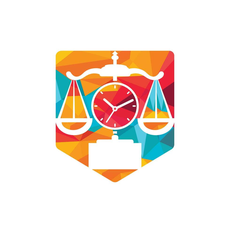 Law time vector logo design. Scale with clock icon vector logo design.