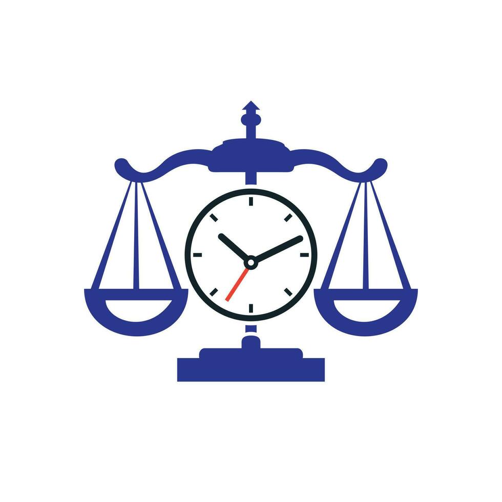 Law time vector logo design. Scale with clock icon vector logo design.