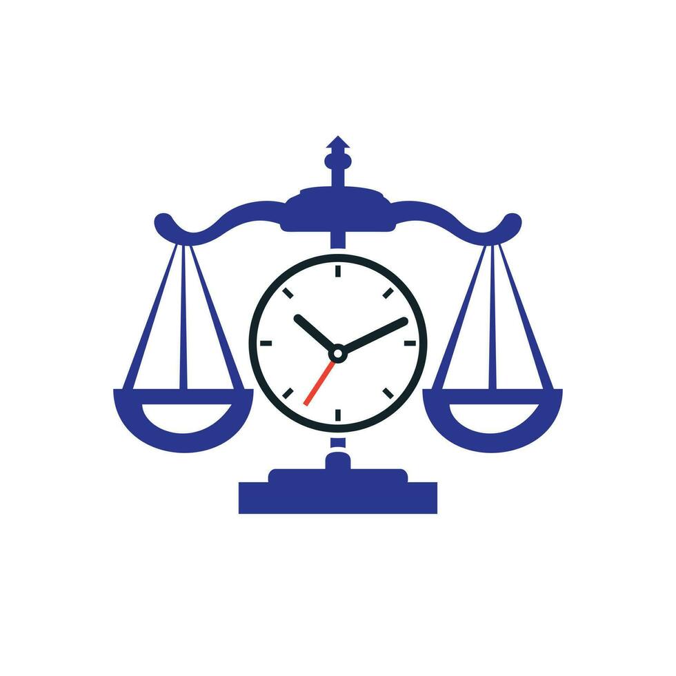 diseño de logotipo de vector de tiempo de ley. Escala con diseño de logotipo de vector de icono de reloj.