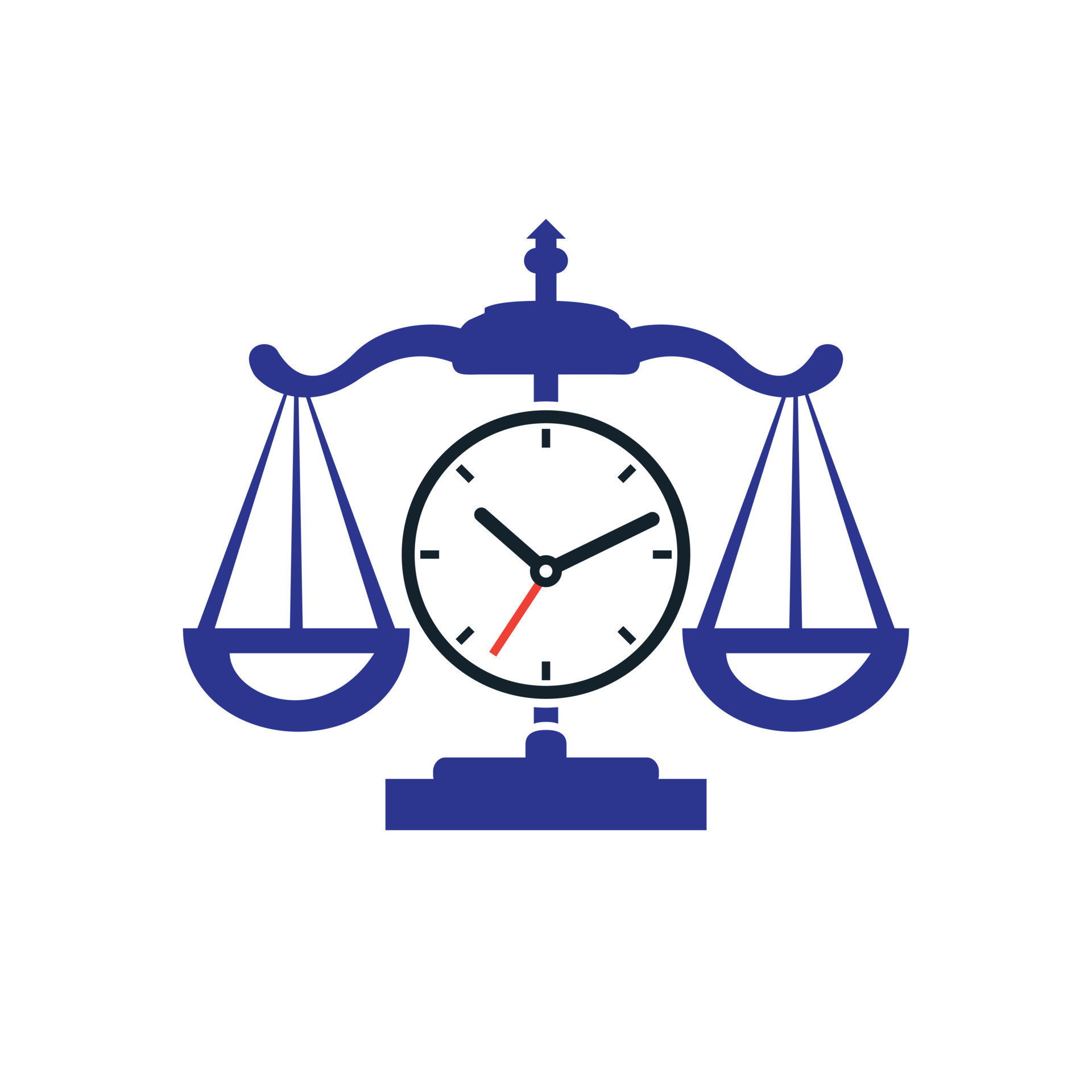 Law time vector logo design. Scale with clock icon vector logo design