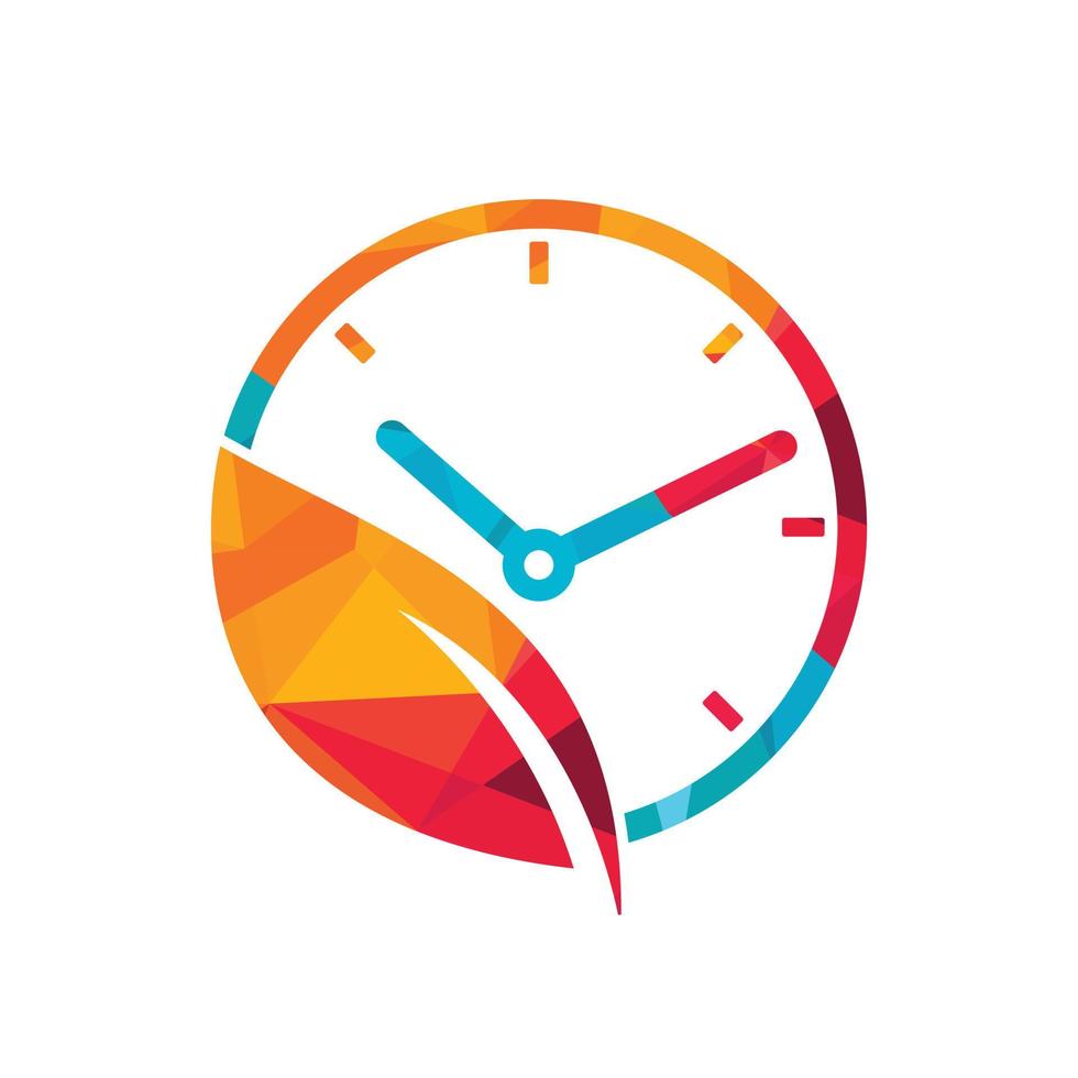 Nature time vector logo design. Vector clock and leaf logo combination.