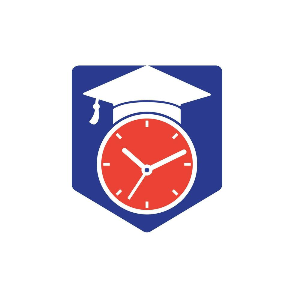 Study time vector logo design. Graduation hat with clock icon design.