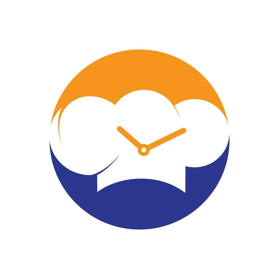 diseño del logotipo del vector de tiempo de cocción. logotipo de la hora de la comida. reloj despertador y concepto de logotipo de gestión de cocineros.