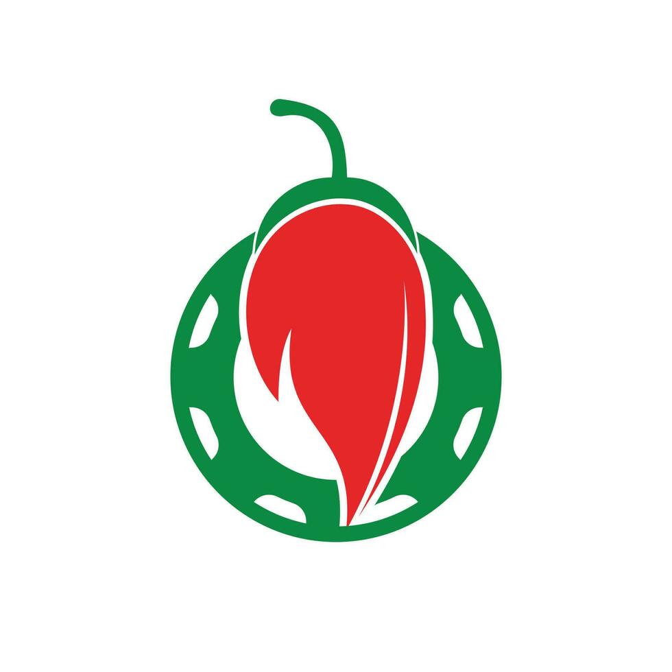Inspiración en el diseño del logotipo del vector de comida caliente y picante de chile. chile con plantilla de logotipo de vector de icono de engranaje.