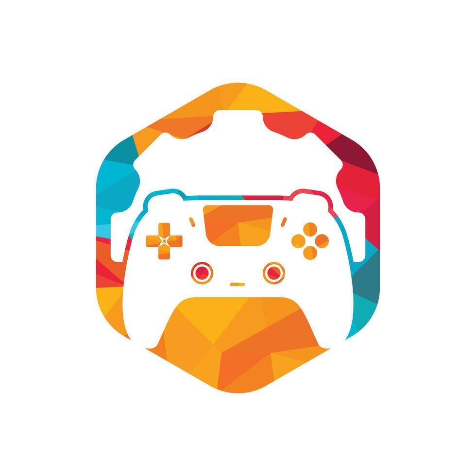 plantilla de diseño de logotipo vectorial de reparación de videojuegos. gamepad con diseño de vector de icono de engranaje.