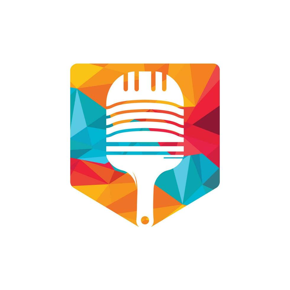 Paint podcast vector logo design template. Paint brush with podcast microphone icon design.