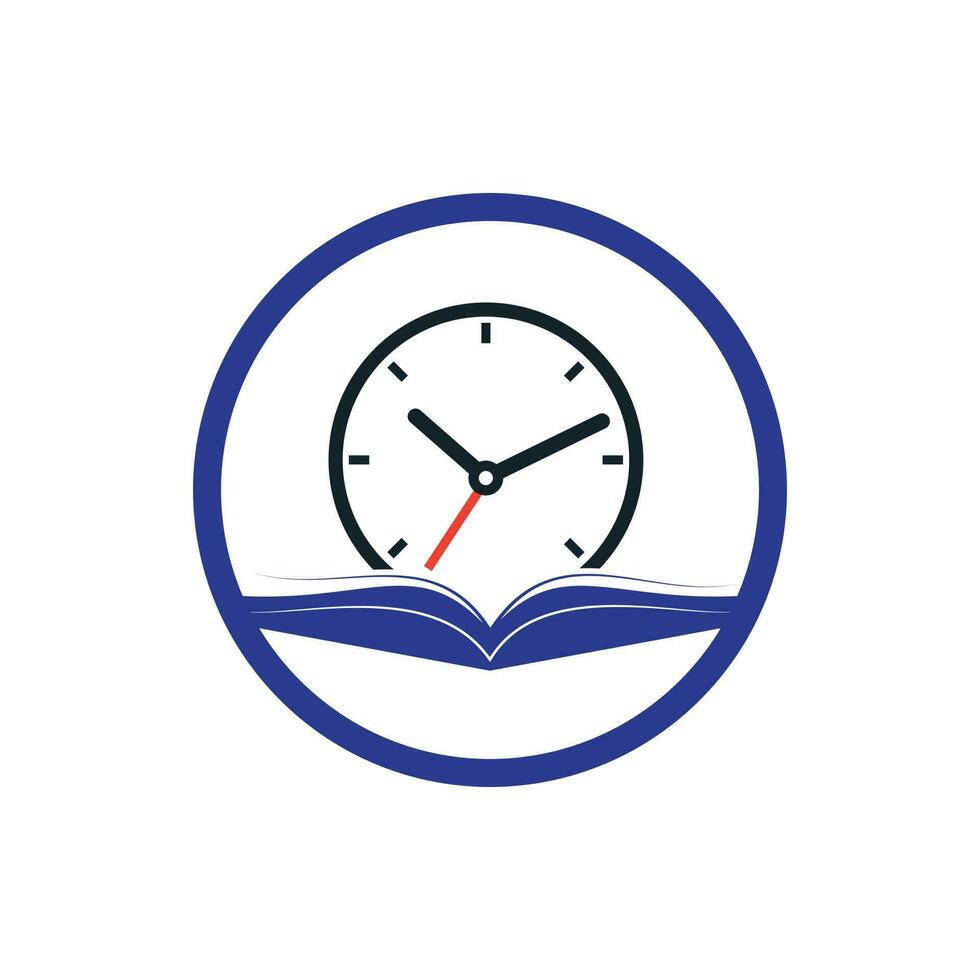 diseño del logotipo del vector de tiempo de estudio. libro con diseño de icono de reloj.