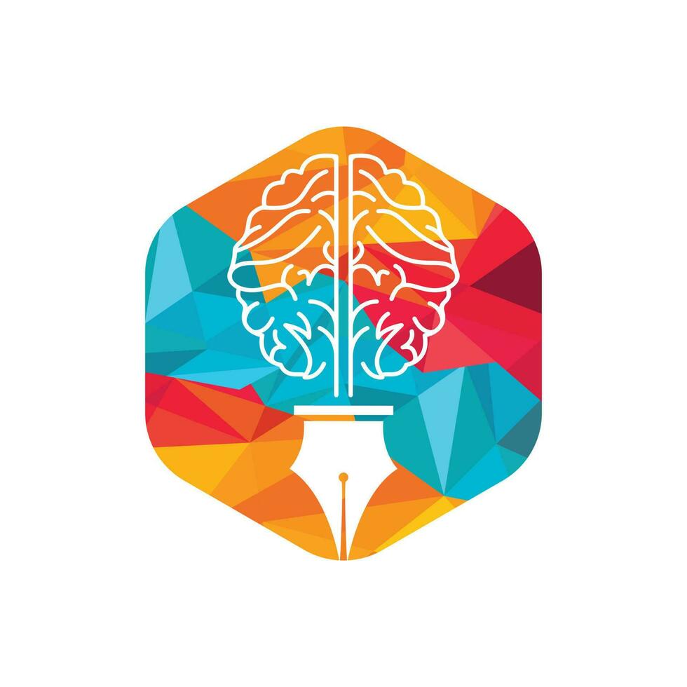 Brain pen vector logo design template.