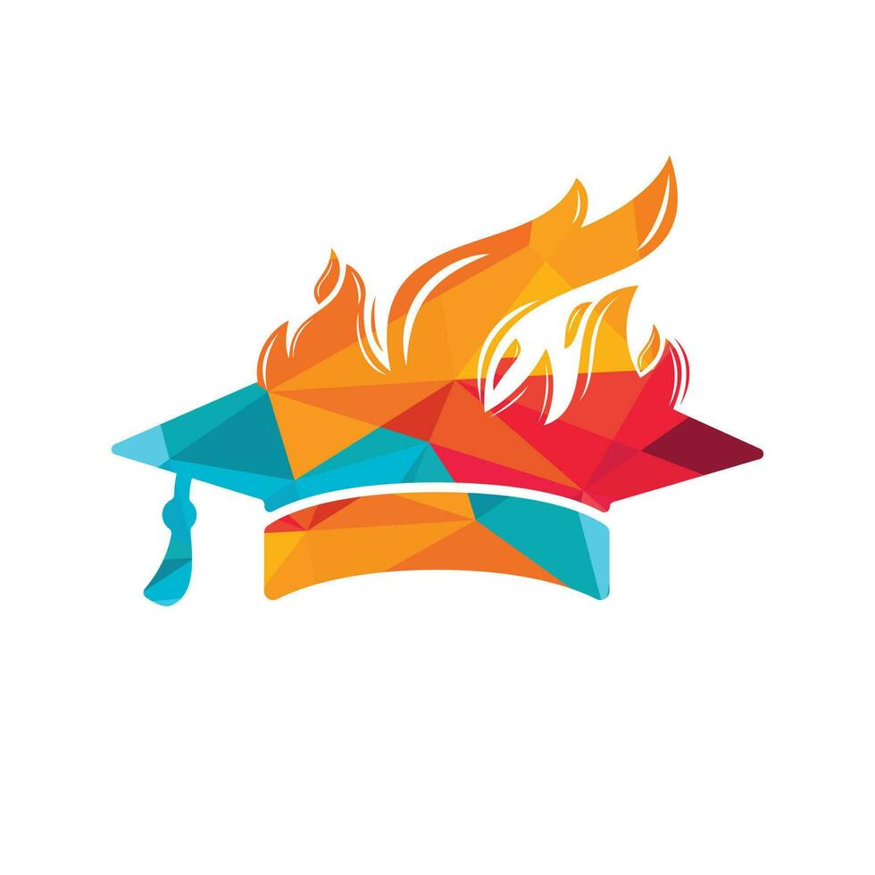 Hot education vector logo design. Graduation caps with fire icon vector design.